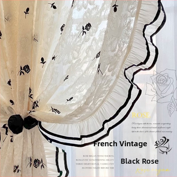 Melna izšūta rožu franču antīka krēma stila Chanel stila romantiska mežģīņu marles logu ekrāna vairumtirdzniecība