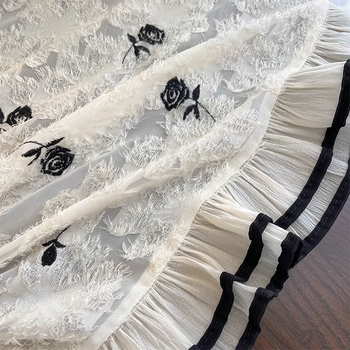 Черна бродирана роза френски античен крем стил Шанел романтичен дантелен марлен параван за прозорец на едро