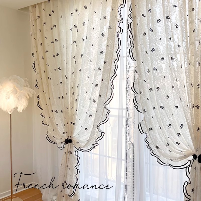 Melna izšūta rožu franču antīka krēma stila Chanel stila romantiska mežģīņu marles logu ekrāna vairumtirdzniecība