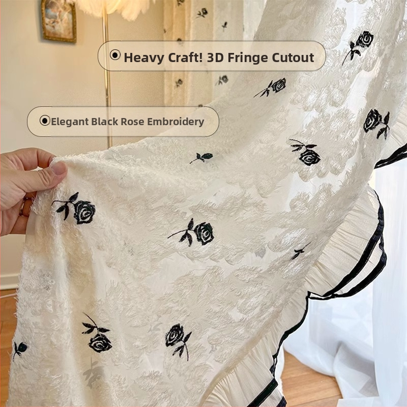 Melna izšūta rožu franču antīka krēma stila Chanel stila romantiska mežģīņu marles logu ekrāna vairumtirdzniecība