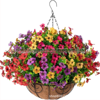 Flori artificiale transfrontaliere Crăciun cadru de fier palmier de cocos coș agățat violet fals decor exterior ușă de intrare coș agățat orhidee en-gros