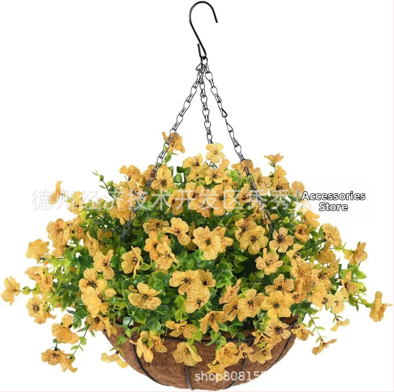 Flori artificiale transfrontaliere Crăciun cadru de fier palmier de cocos coș agățat violet fals decor exterior ușă de intrare coș agățat orhidee en-gros