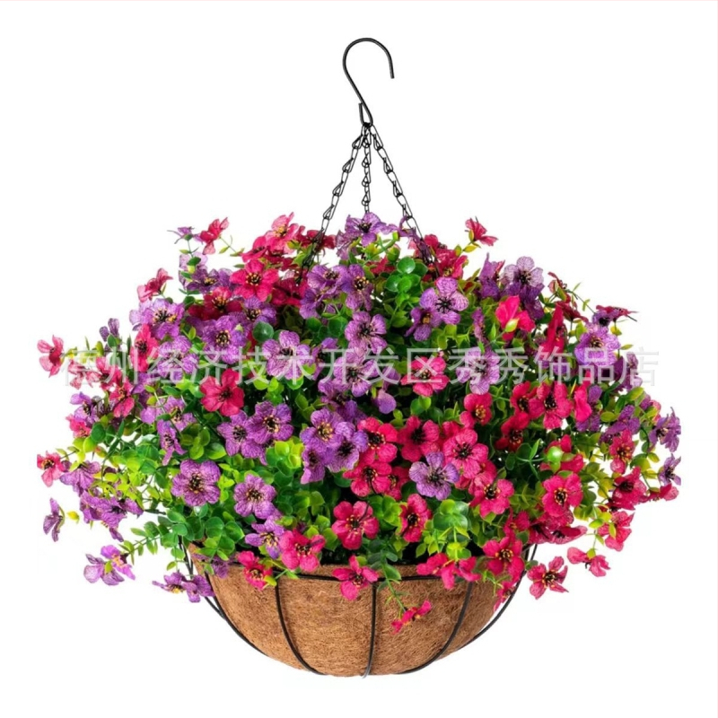 Flori artificiale transfrontaliere Crăciun cadru de fier palmier de cocos coș agățat violet fals decor exterior ușă de intrare coș agățat orhidee en-gros