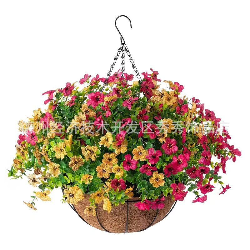 Flori artificiale transfrontaliere Crăciun cadru de fier palmier de cocos coș agățat violet fals decor exterior ușă de intrare coș agățat orhidee en-gros