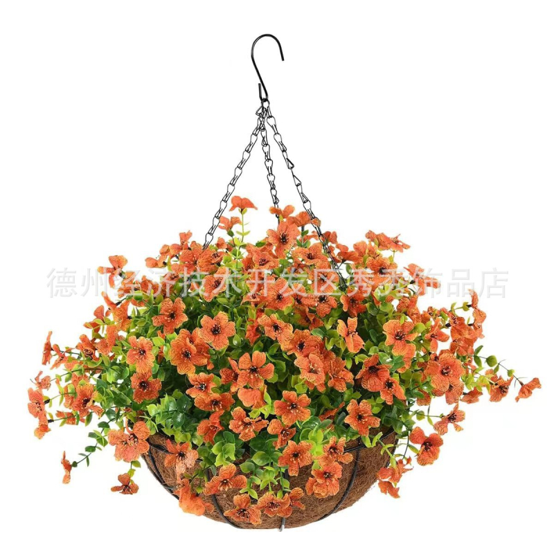 Flori artificiale transfrontaliere Crăciun cadru de fier palmier de cocos coș agățat violet fals decor exterior ușă de intrare coș agățat orhidee en-gros