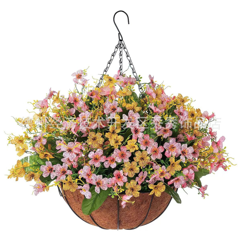 Flori artificiale transfrontaliere Crăciun cadru de fier palmier de cocos coș agățat violet fals decor exterior ușă de intrare coș agățat orhidee en-gros