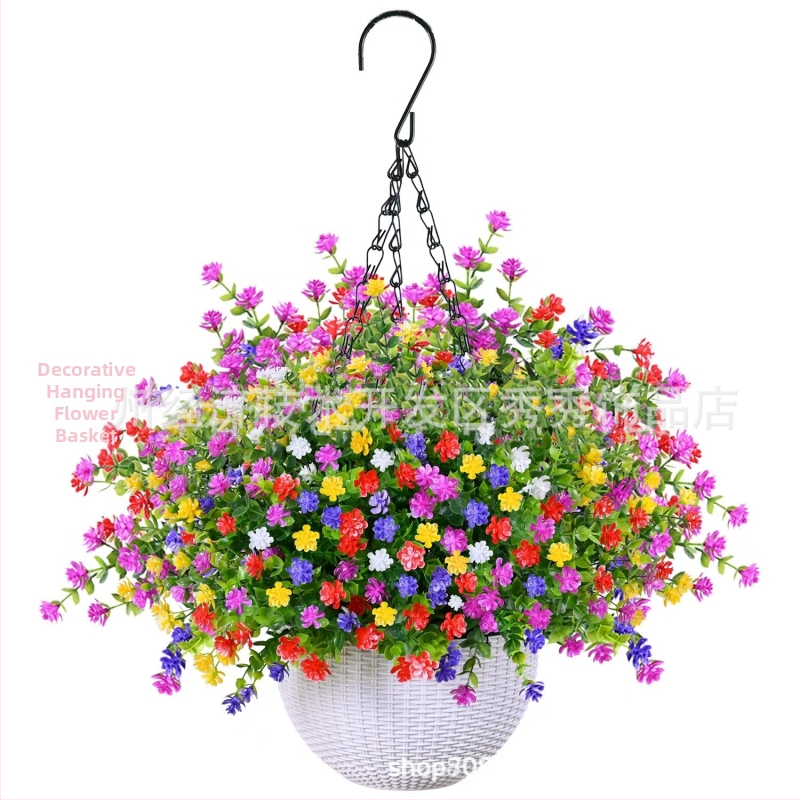 Flori artificiale transfrontaliere Crăciun cadru de fier palmier de cocos coș agățat violet fals decor exterior ușă de intrare coș agățat orhidee en-gros