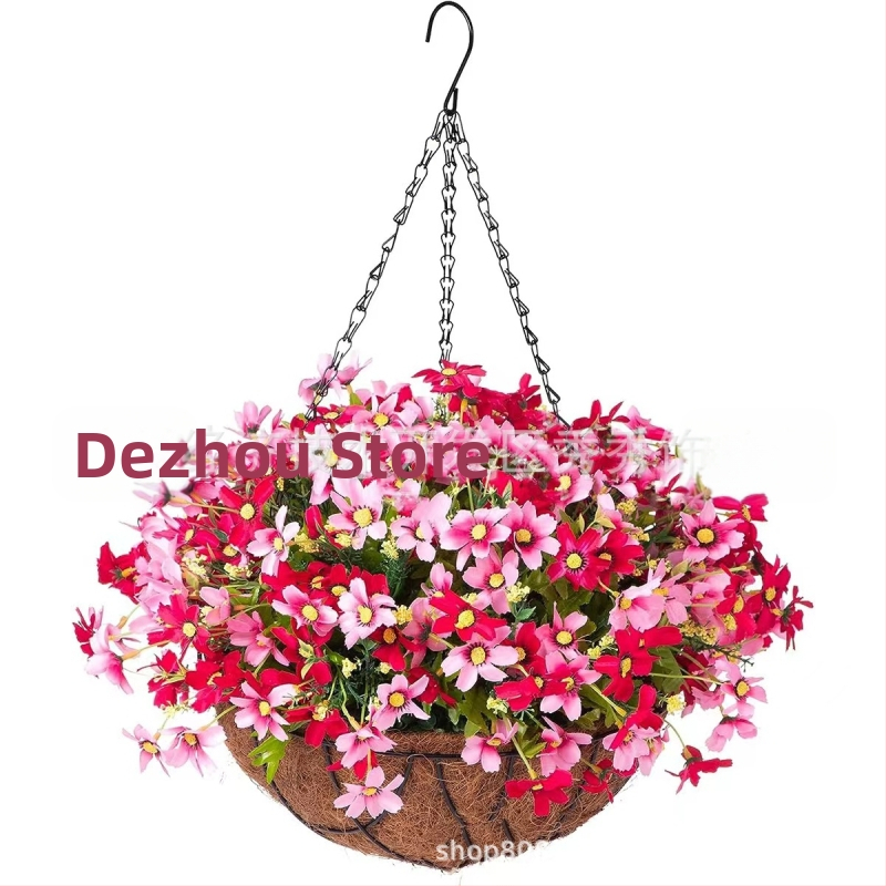 Flori artificiale transfrontaliere Crăciun cadru de fier palmier de cocos coș agățat violet fals decor exterior ușă de intrare coș agățat orhidee en-gros