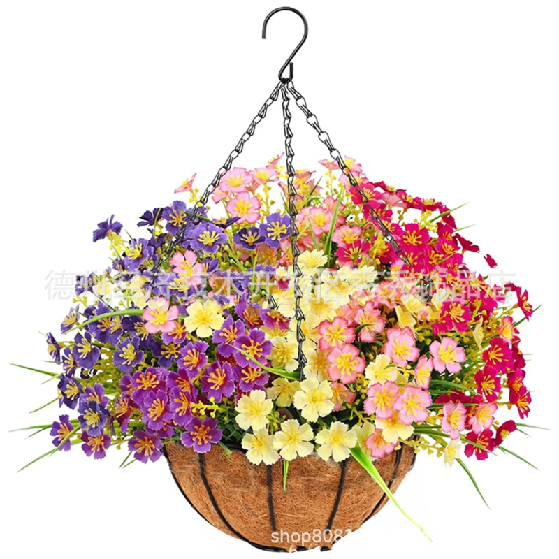 Flori artificiale transfrontaliere Crăciun cadru de fier palmier de cocos coș agățat violet fals decor exterior ușă de intrare coș agățat orhidee en-gros