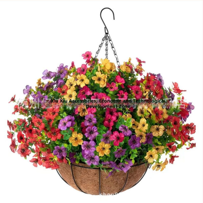 Flori artificiale transfrontaliere Crăciun cadru de fier palmier de cocos coș agățat violet fals decor exterior ușă de intrare coș agățat orhidee en-gros