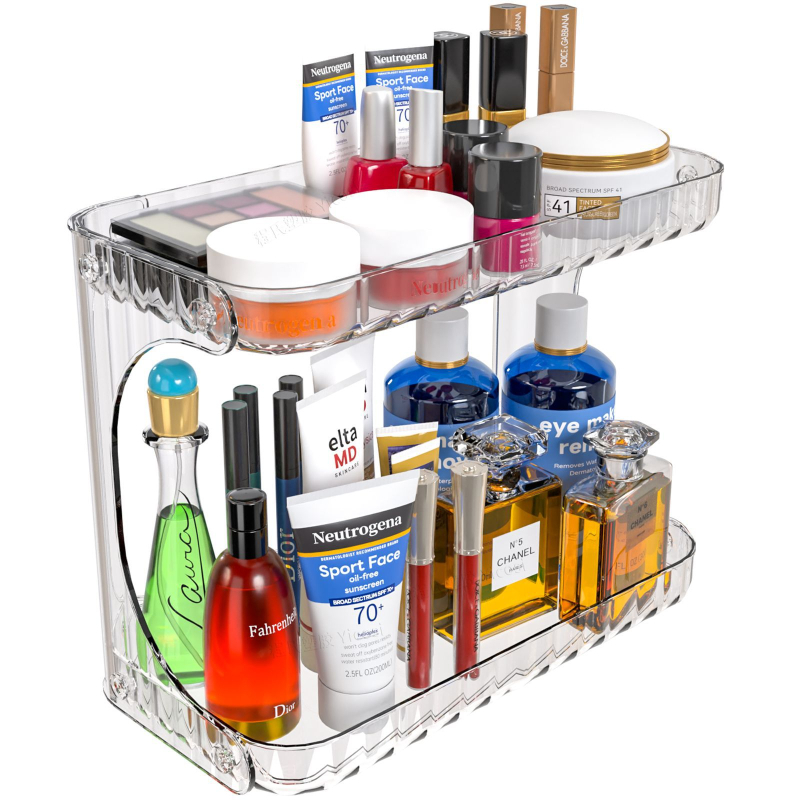 Határokon átnyúló átlátszó kétrétegű kivehető kozmetikai tároló állvány fürdőszobai tároló állvány konyhai fűszertároló állvány tárolódoboz