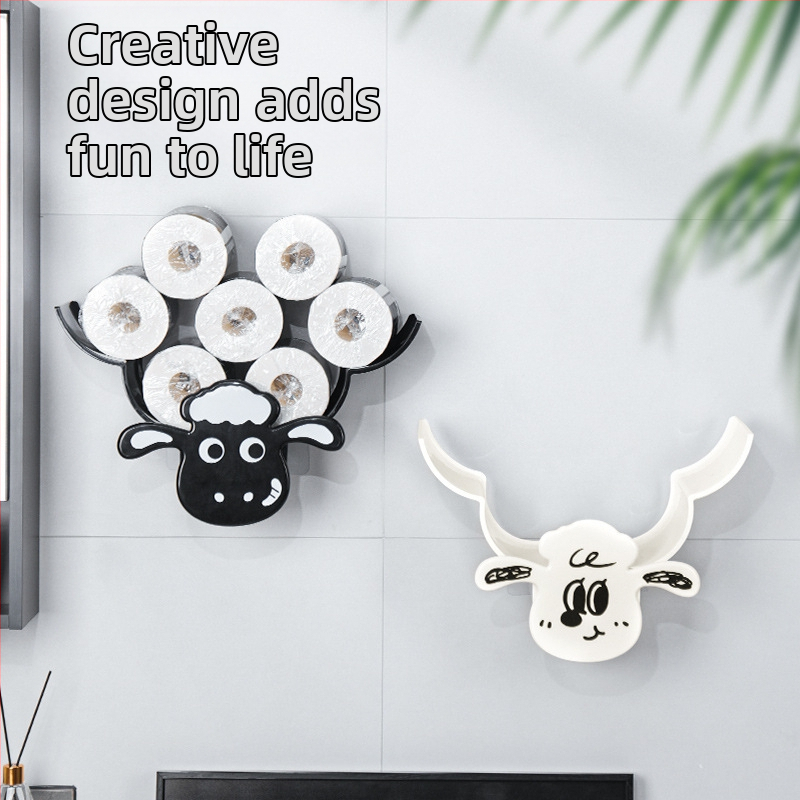 Стенен стелаж за тоалетна хартия с овчи кърпи, креативна всекидневна, баня, кутия за тоалетна хартия, неперфорирана, стелаж за ролка хартия на едро