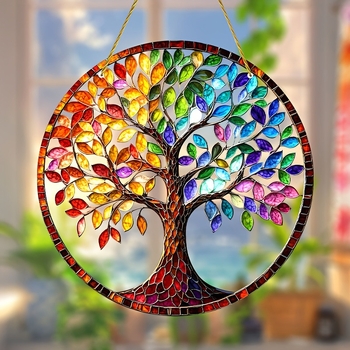 2D επίπεδη, συλλέκτης ηλιοφάνειας δέντρου ζωής, ακρυλική υπέροχη διακόσμηση τοίχου 9 ιντσών, πολύχρωμο χρώμα