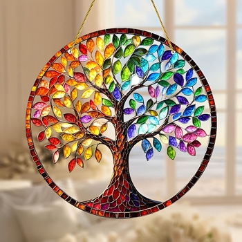 2D επίπεδη, συλλέκτης ηλιοφάνειας δέντρου ζωής, ακρυλική υπέροχη διακόσμηση τοίχου 9 ιντσών, πολύχρωμο χρώμα