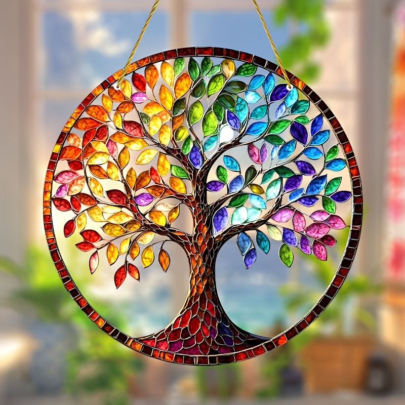 2D επίπεδη, συλλέκτης ηλιοφάνειας δέντρου ζωής, ακρυλική υπέροχη διακόσμηση τοίχου 9 ιντσών, πολύχρωμο χρώμα