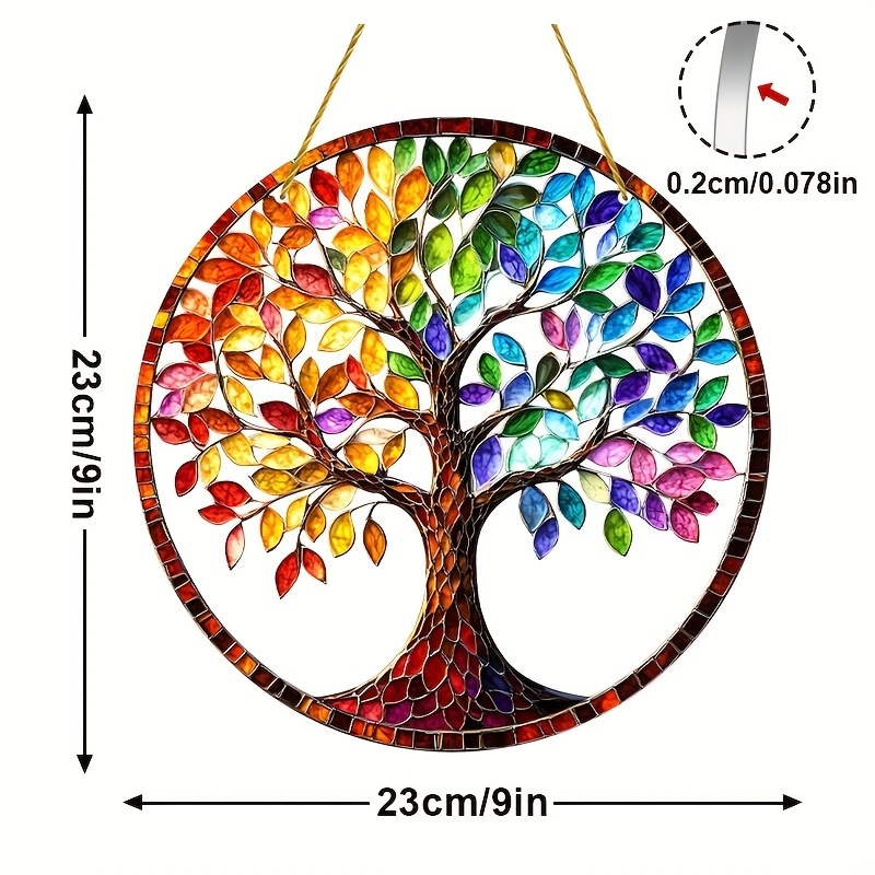 2D επίπεδη, συλλέκτης ηλιοφάνειας δέντρου ζωής, ακρυλική υπέροχη διακόσμηση τοίχου 9 ιντσών, πολύχρωμο χρώμα