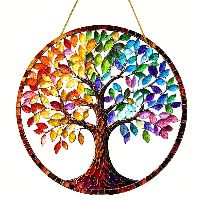 2D επίπεδη, συλλέκτης ηλιοφάνειας δέντρου ζωής, ακρυλική υπέροχη διακόσμηση τοίχου 9 ιντσών, πολύχρωμο χρώμα