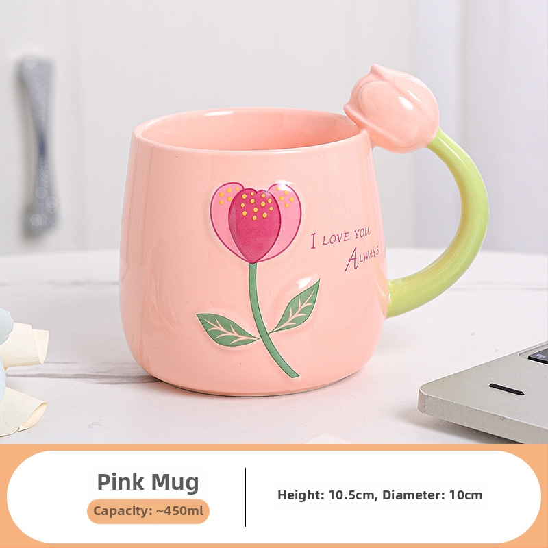 Friss tulipános vizespohár, személyre szabott kerámia bögre, sztereó virágos vizespohár, ajándék otthoni tejespohár