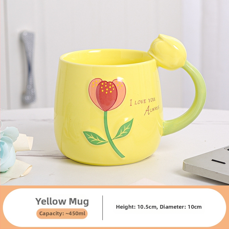 Friss tulipános vizespohár, személyre szabott kerámia bögre, sztereó virágos vizespohár, ajándék otthoni tejespohár