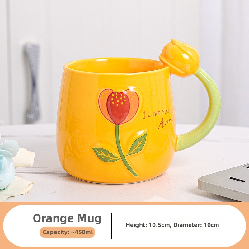 Friss tulipános vizespohár, személyre szabott kerámia bögre, sztereó virágos vizespohár, ajándék otthoni tejespohár