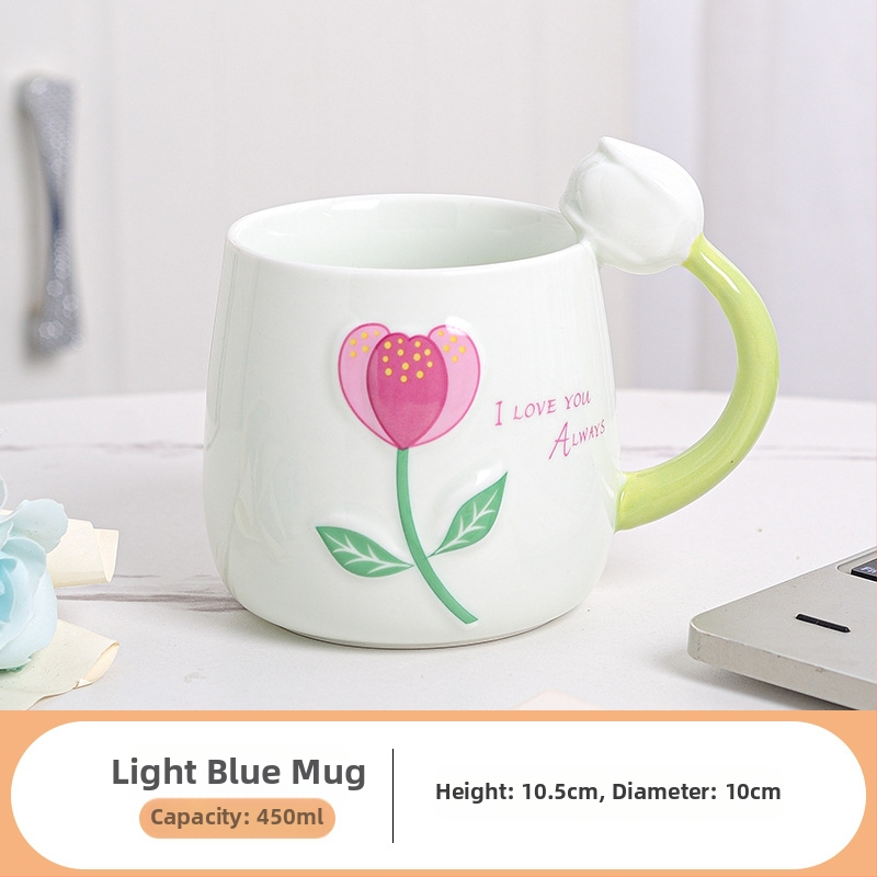 Friss tulipános vizespohár, személyre szabott kerámia bögre, sztereó virágos vizespohár, ajándék otthoni tejespohár