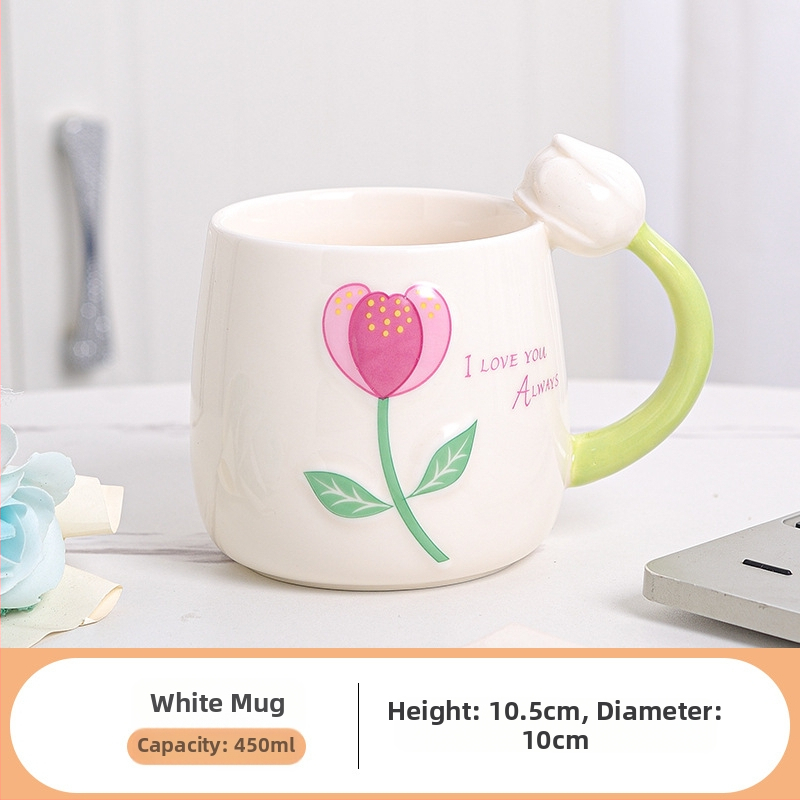 Friss tulipános vizespohár, személyre szabott kerámia bögre, sztereó virágos vizespohár, ajándék otthoni tejespohár