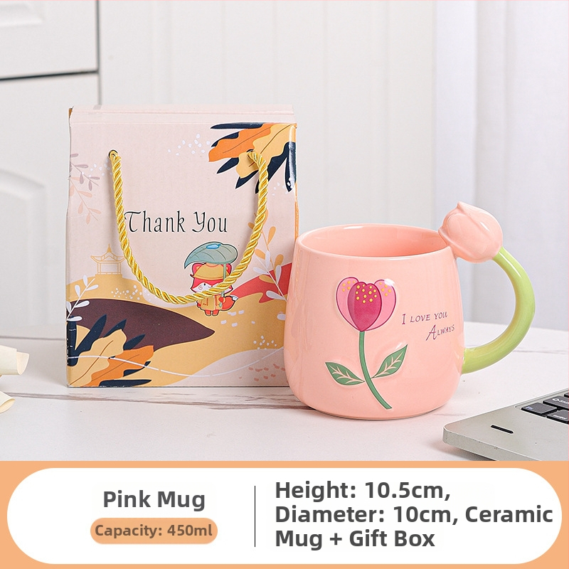 Friss tulipános vizespohár, személyre szabott kerámia bögre, sztereó virágos vizespohár, ajándék otthoni tejespohár