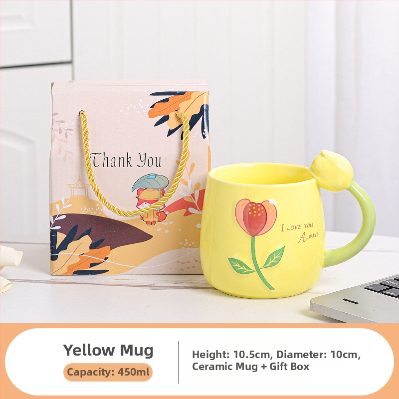 Friss tulipános vizespohár, személyre szabott kerámia bögre, sztereó virágos vizespohár, ajándék otthoni tejespohár