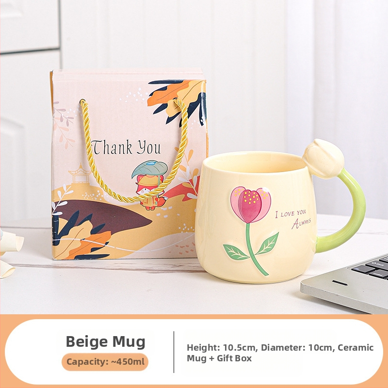 Friss tulipános vizespohár, személyre szabott kerámia bögre, sztereó virágos vizespohár, ajándék otthoni tejespohár