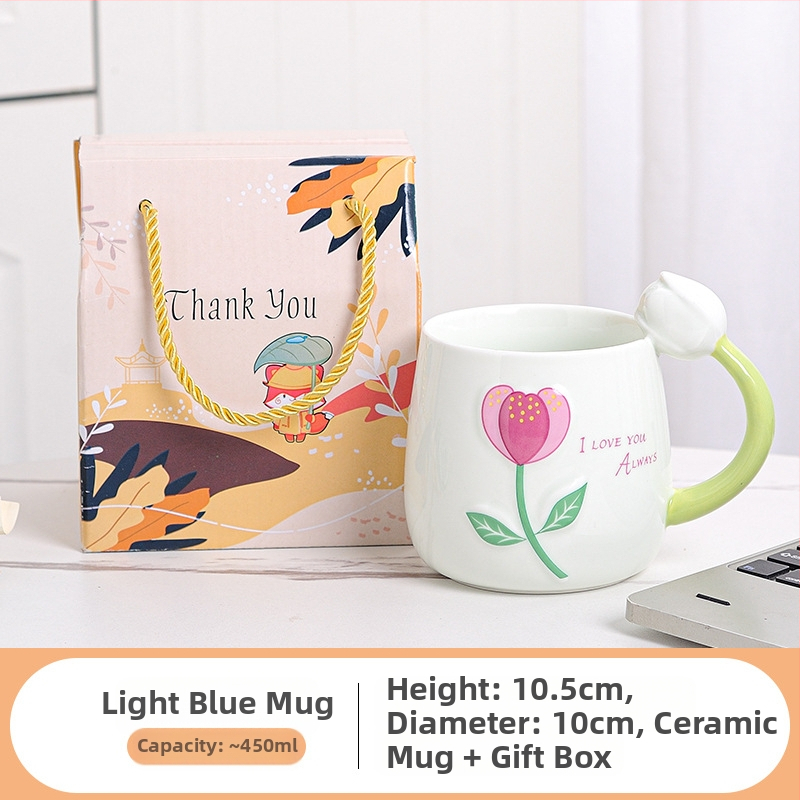 Friss tulipános vizespohár, személyre szabott kerámia bögre, sztereó virágos vizespohár, ajándék otthoni tejespohár