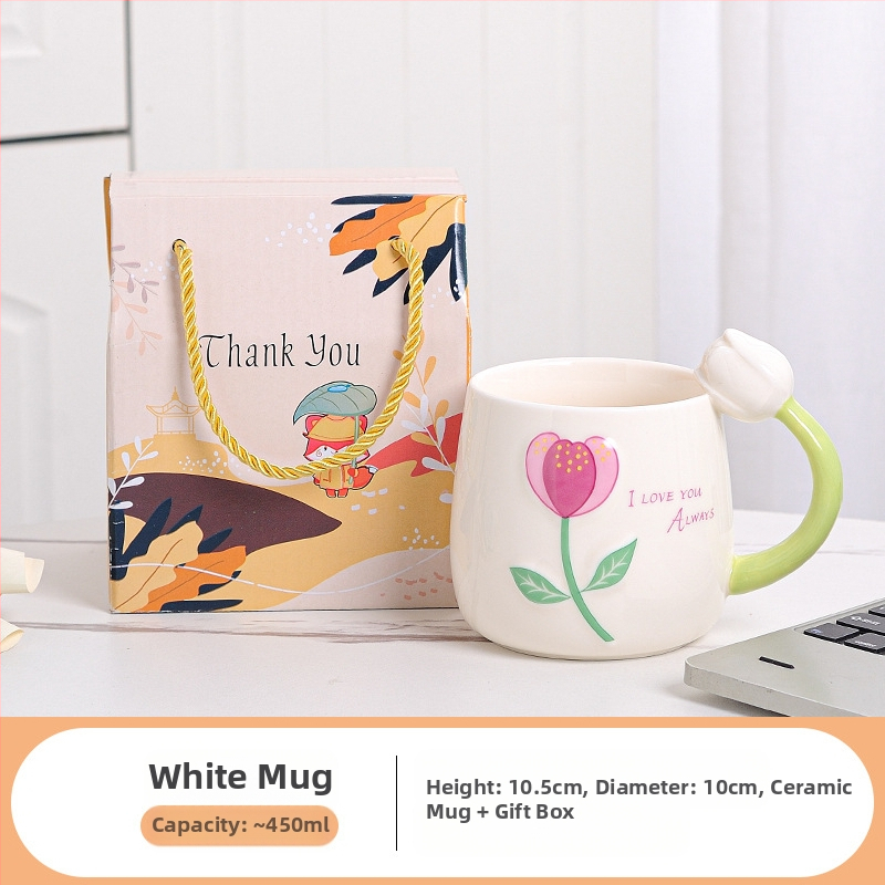 Friss tulipános vizespohár, személyre szabott kerámia bögre, sztereó virágos vizespohár, ajándék otthoni tejespohár