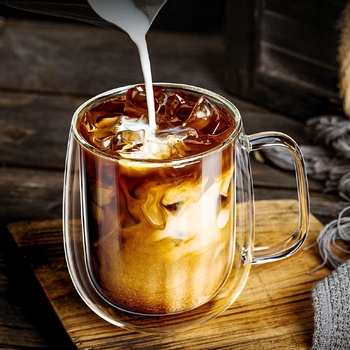 Κούπα υψηλής ποιότητας αμερικανικού latte latte με λαβή διπλής στρώσης θερμομόνωσης, αντι-καυτηριαστικό φλιτζάνι καφέ οικιακής χρήσης από γυαλί