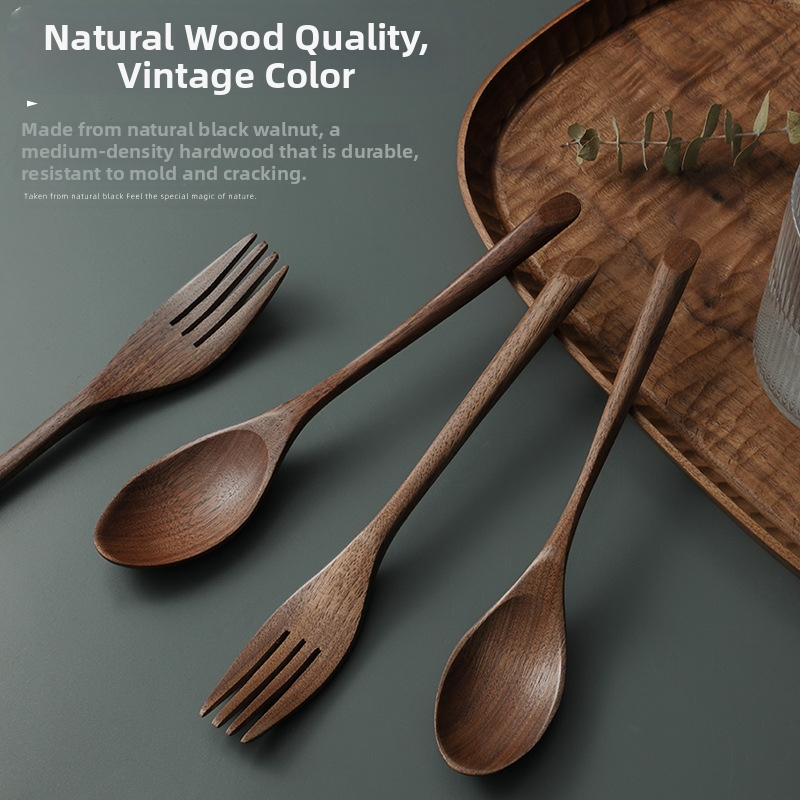 Лъжица за хранене от черен орех, лъжица за супа рамен с дълга дръжка, лъжица за охлюви, лъжица за кафе, комплект дървени лъжици от масивно дърво за домакинство