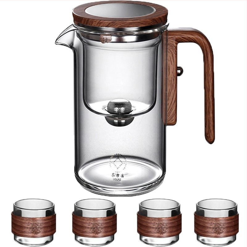 Vardata magnetiline lendlev tass klaasist vooderdisega teekannu tee eraldamine ühe võtmega filtriga majapidamistee komplekt laos hulgimüügis
