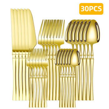 Roostevabast terasest lauanõude piiriülene tarnimine, väikese vöökohaga 30-osaline lääne hotelli roostevabast terasest steikinoa, kahvli ja lusika komplekt