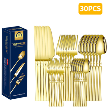 Roostevabast terasest lauanõude piiriülene tarnimine, väikese vöökohaga 30-osaline lääne hotelli roostevabast terasest steikinoa, kahvli ja lusika komplekt