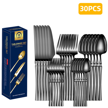 Roostevabast terasest lauanõude piiriülene tarnimine, väikese vöökohaga 30-osaline lääne hotelli roostevabast terasest steikinoa, kahvli ja lusika komplekt