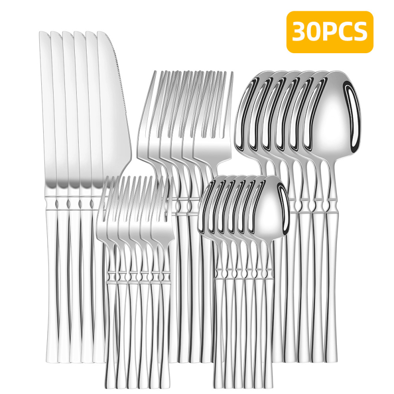 Roostevabast terasest lauanõude piiriülene tarnimine, väikese vöökohaga 30-osaline lääne hotelli roostevabast terasest steikinoa, kahvli ja lusika komplekt