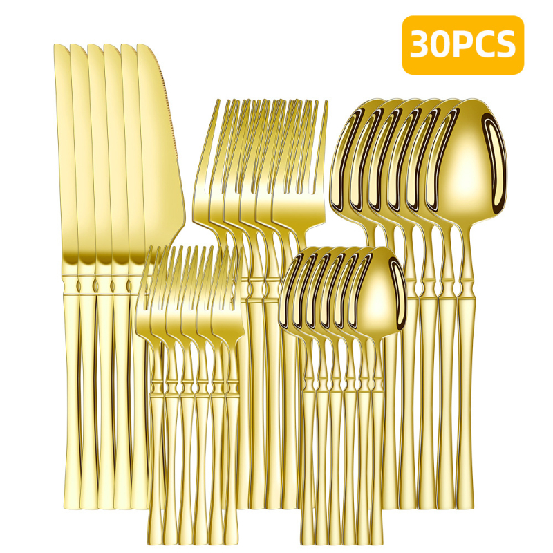 Roostevabast terasest lauanõude piiriülene tarnimine, väikese vöökohaga 30-osaline lääne hotelli roostevabast terasest steikinoa, kahvli ja lusika komplekt