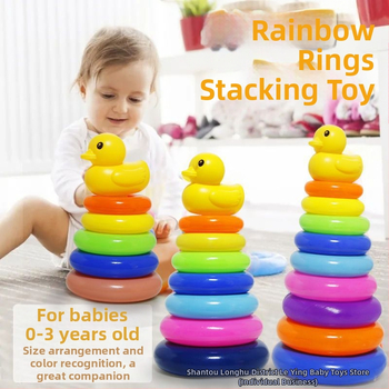 Kūdikių edukacinio intelekto vaivorykštės bokšto žiedas „Jenga“ ankstyvojo ugdymo 0-1-2 metų kūdikių žaislas-stiklinė