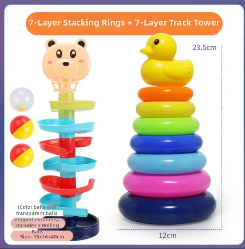 Kūdikių edukacinio intelekto vaivorykštės bokšto žiedas „Jenga“ ankstyvojo ugdymo 0-1-2 metų kūdikių žaislas-stiklinė