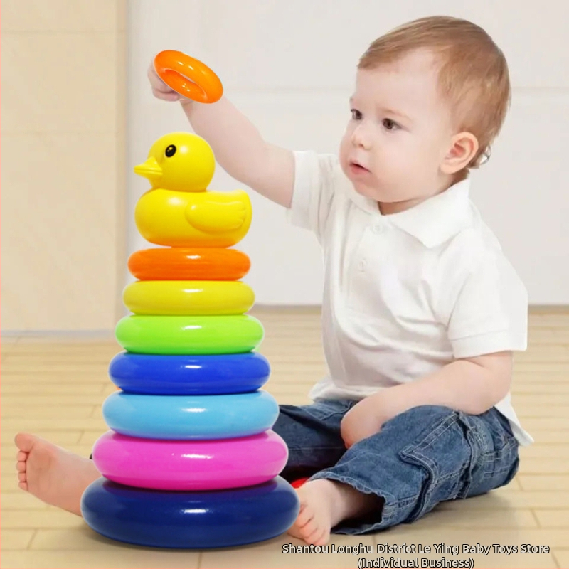 Бебешка образователна интелигентност Rainbow Tower Ring Jenga Ранно образование 0-1-2 години Бебешка играчка Tumbler