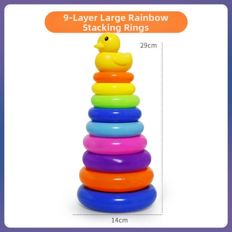 Kūdikių edukacinio intelekto vaivorykštės bokšto žiedas „Jenga“ ankstyvojo ugdymo 0-1-2 metų kūdikių žaislas-stiklinė