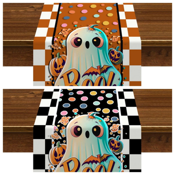 Naujas tarpvalstybinis „AliExpress“ Helovino vaiduoklio kūrybingas karšto lino atspausdintas stalo takelis kavos staliuko svetainei dekoracija