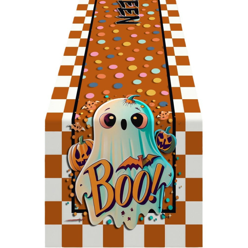 Naujas tarpvalstybinis „AliExpress“ Helovino vaiduoklio kūrybingas karšto lino atspausdintas stalo takelis kavos staliuko svetainei dekoracija