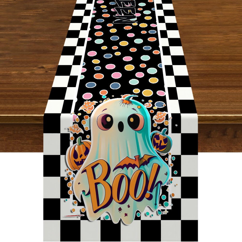 Naujas tarpvalstybinis „AliExpress“ Helovino vaiduoklio kūrybingas karšto lino atspausdintas stalo takelis kavos staliuko svetainei dekoracija