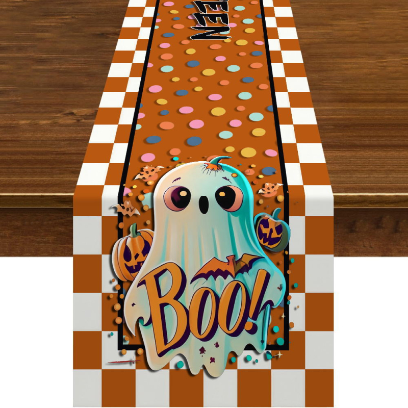 Naujas tarpvalstybinis „AliExpress“ Helovino vaiduoklio kūrybingas karšto lino atspausdintas stalo takelis kavos staliuko svetainei dekoracija