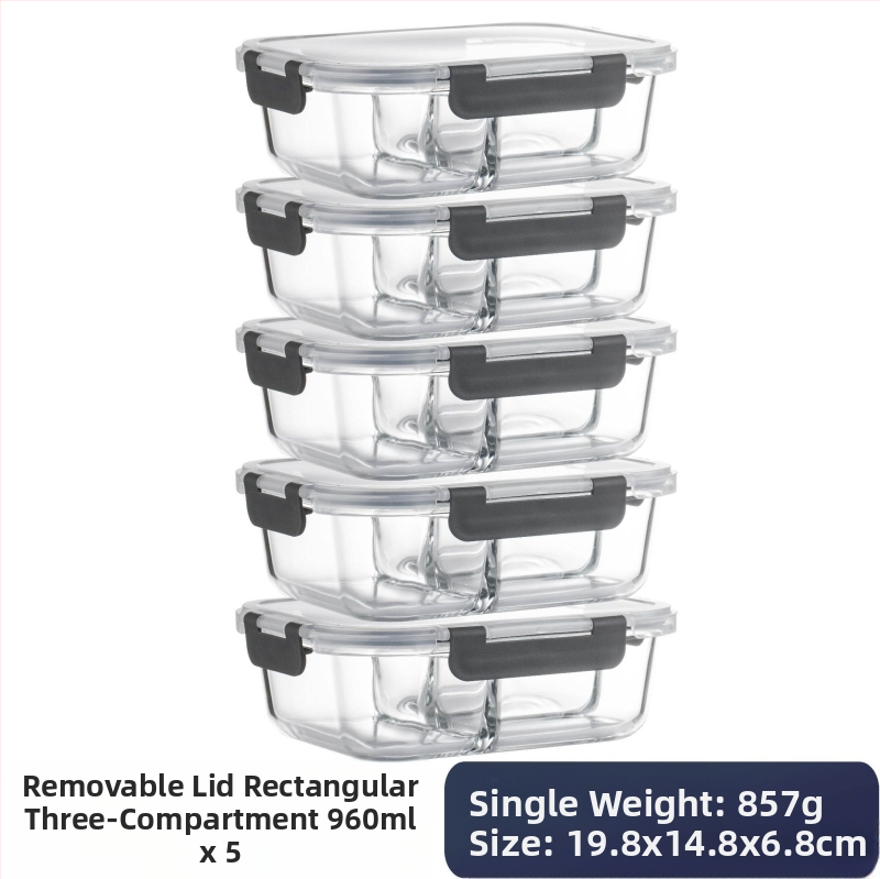 Piiriülene klaasist lõunasöögikarp sobib mikrolaineahju, nõudepesumasina, kontoritöötajatega, millel on riisi värskena hoidmise kauss külmkapis