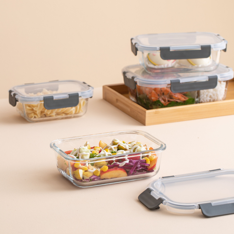 Piiriülene klaasist lõunasöögikarp sobib mikrolaineahju, nõudepesumasina, kontoritöötajatega, millel on riisi värskena hoidmise kauss külmkapis