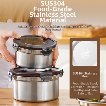 304 roostevabast terasest krõbedaks toidukvaliteediga ümmargune suletud lõunasöögikarp lõunasöögikarp külmkapi hoiukarp puuviljakrõpsu jaoks